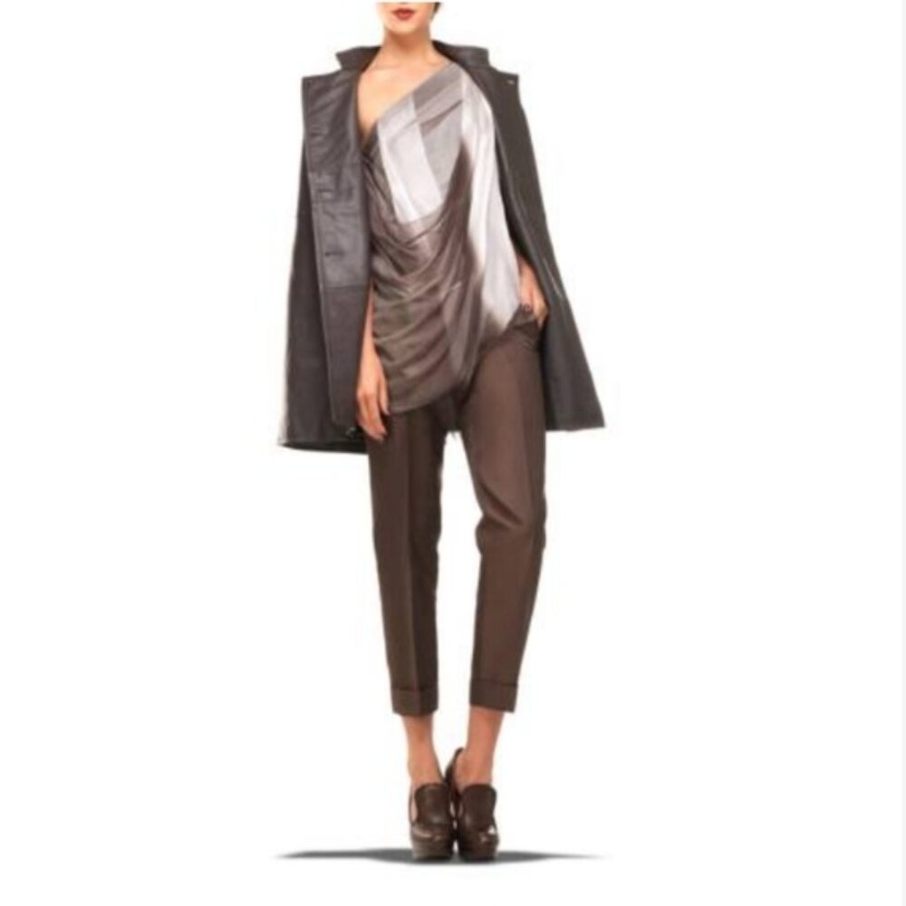 new LEON MAX spectatular Genuine Leather $1198 RETAIL Cape JACKET Brown S28/80 - Picture 2 of 16